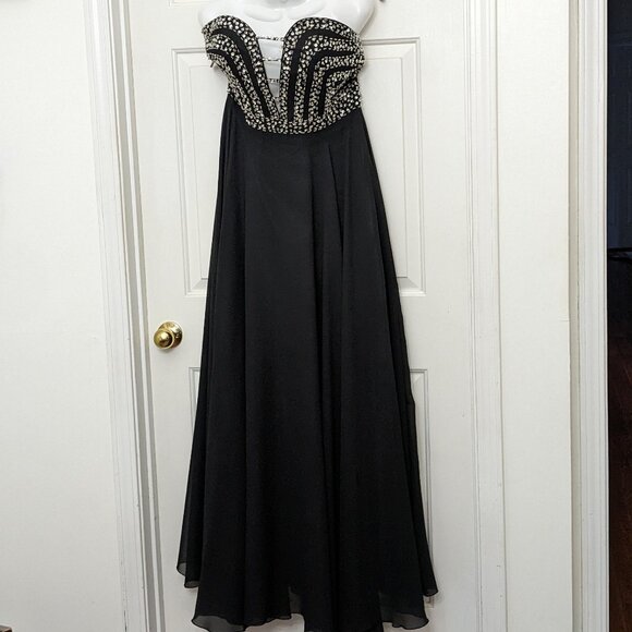 GRACE KARIN Amazing Black Sequined Long Formal Pageant Dress Sz 10 Strapless NWT - Picture 1 of 12